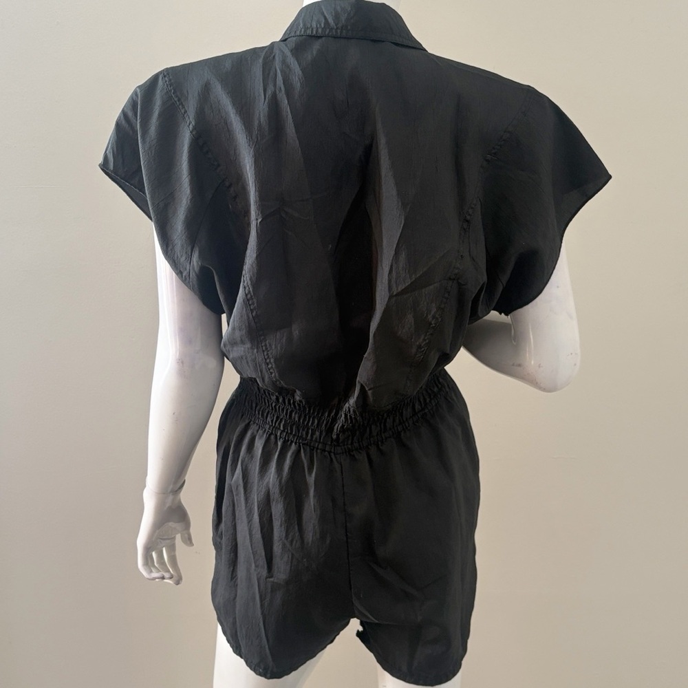 Vintage 80s 90s Joan Walters Black Jumpsuit w Shoulder Pads Elastic Waistband - Picture 3 of 5